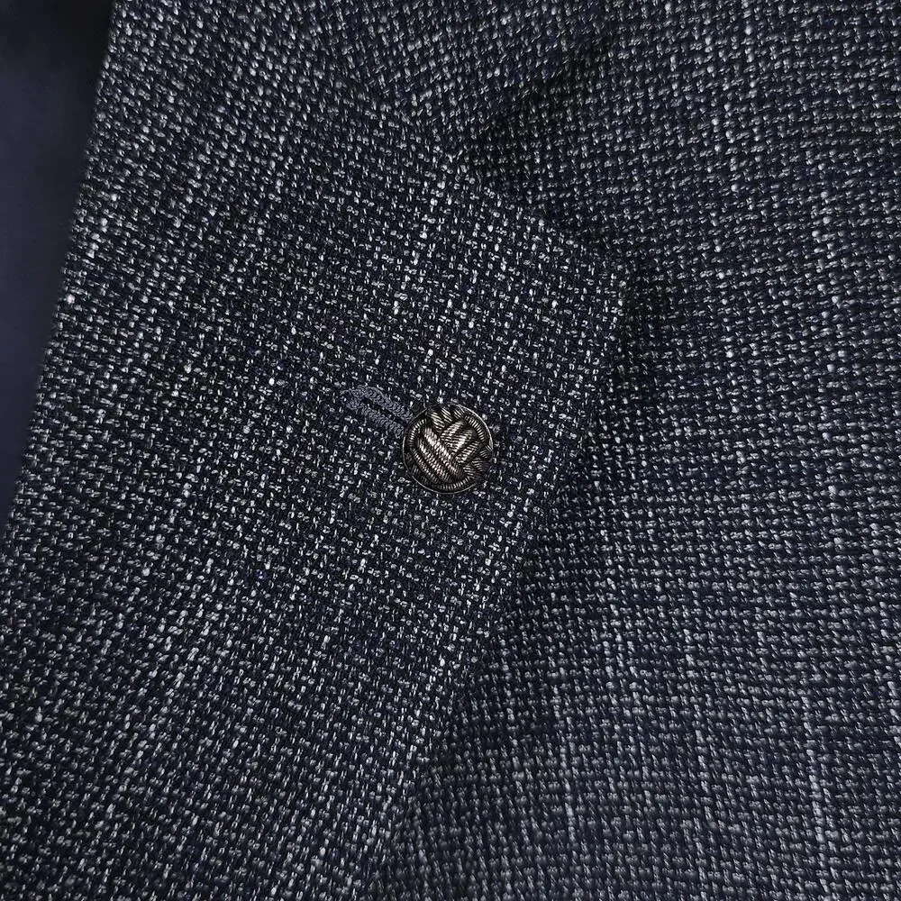 Jack Victor Mens Midland Unstructured Sport Coat 46R Blue Textured Melange Wool